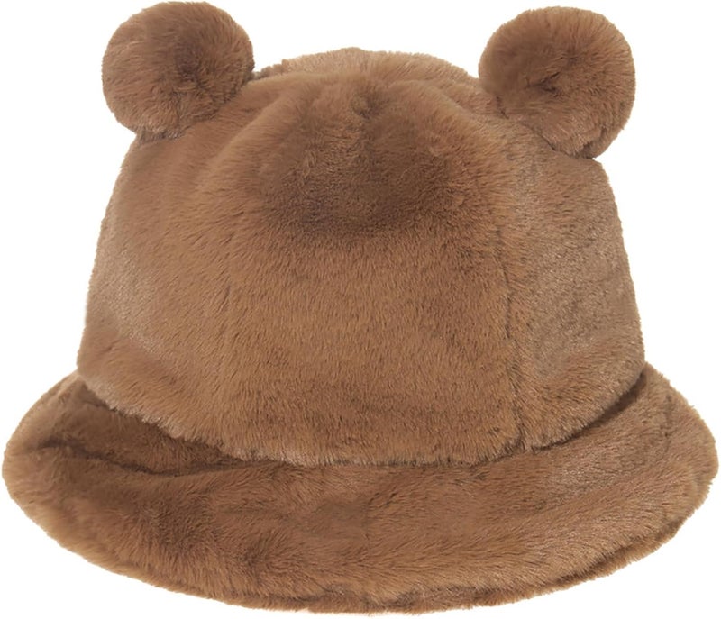 BEARUN Winter Faux Fur Furry Bucket Hat Fluffy Fuzzy Warm Hat Plush Fisherman Hat for Women Men Teens Girls - Image 1